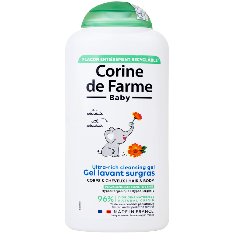 Gel tắm gội cho bé Corine de Farme Baby Ultra Rich Cleansing Gel dịu nhẹ dành cho mọi loại da (250ml)