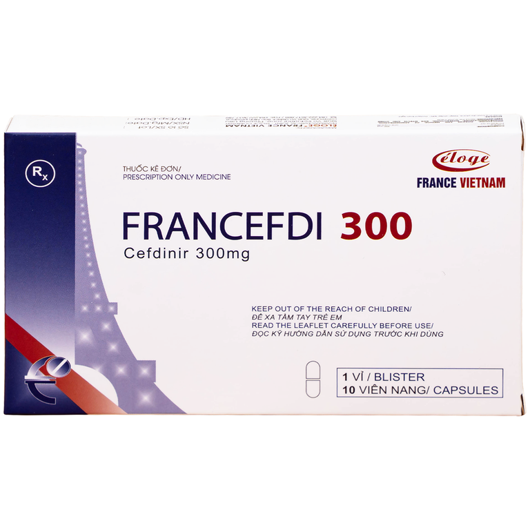 Thuốc Francefdi 300mg Eloge trị viêm họng, viêm amidan, viêm xoang, viêm phế quản (1 vỉ x 10 viên)