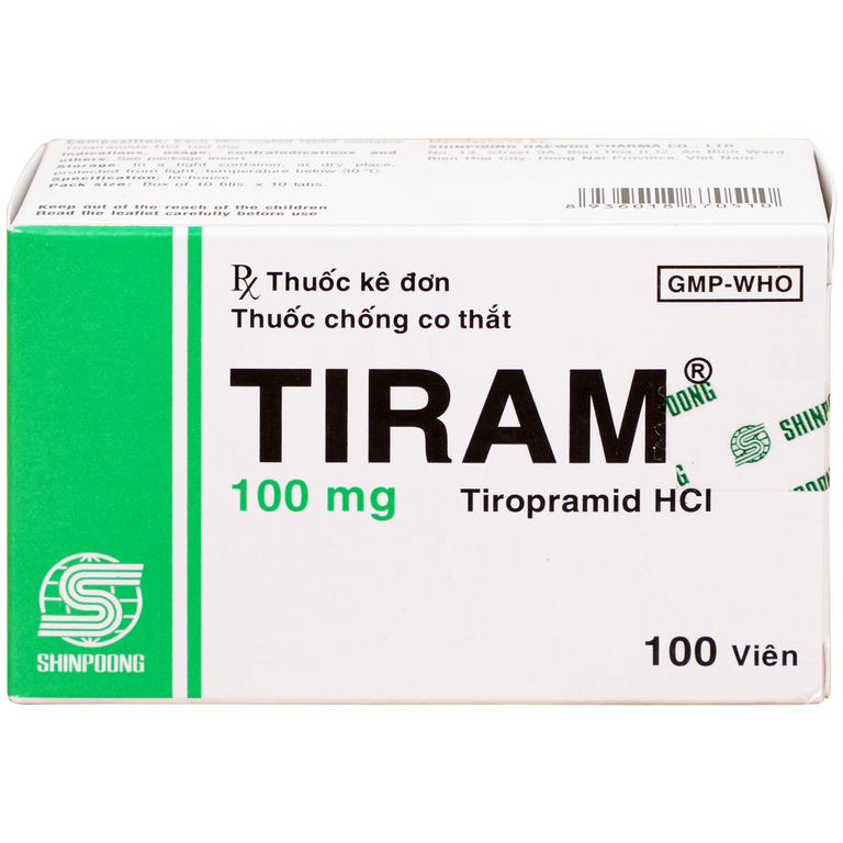 Thuốc Tiram 100mg Shinpoong Deawoo điều trị co thắt dạ dày ruột (10 vỉ x 10 viên)