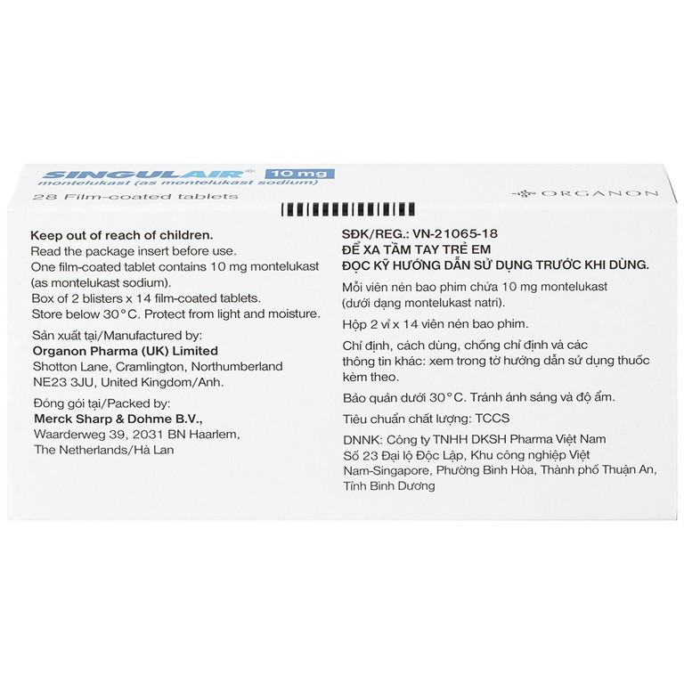 Thuốc Singulair 10mg Organon Pharma điều trị hen dai dẳng từ nhẹ đến trung bình (2 vỉ x 14 viên)