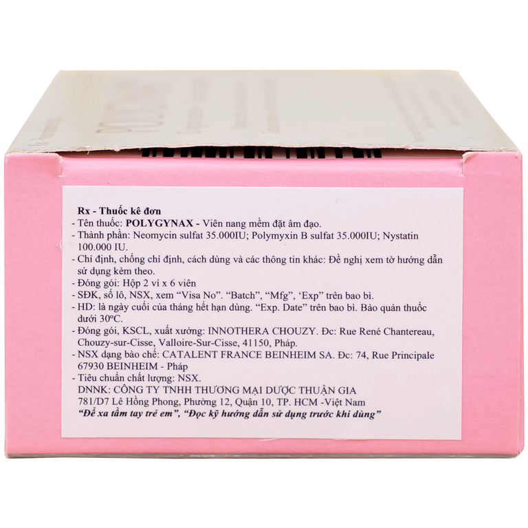Viên đặt âm đạo Polygynax Innothera Chouzy điều trị viêm âm đạo, âm hộ - âm đạo (2 vỉ x 6 viên)