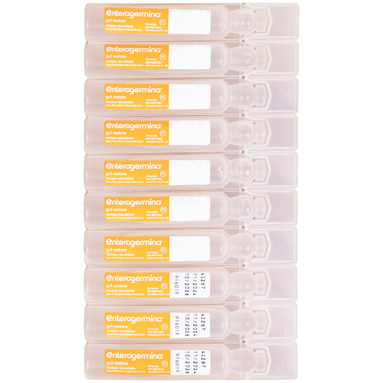 Hỗn dịch uống men vi sinh Enterogermina 4 tỷ/5ml trị rối loạn tiêu hóa cấp và mạn tính (2 vỉ x 10 ống)