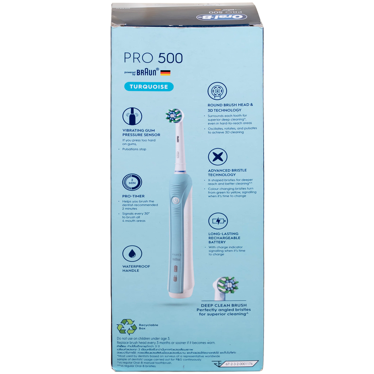 Bàn chải đánh răng điện Oral-B Pro 500 Crossaction loại bỏ các mảng bám và vết ố trên răng