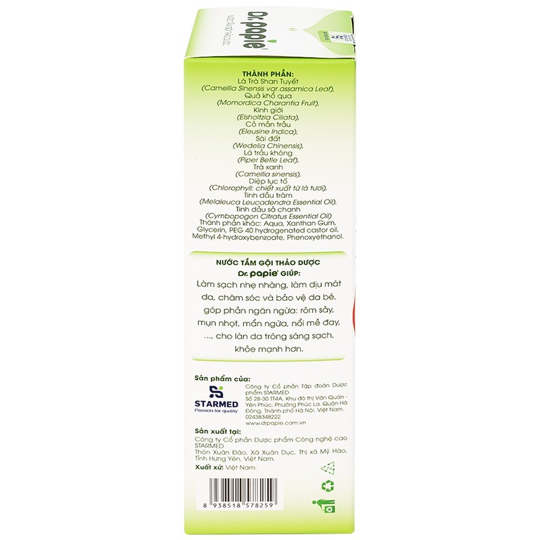 Nước tắm gội thảo dược Dr.Papie Starmed dưỡng tóc mượt mại, da đầu khỏe mạnh (230ml)