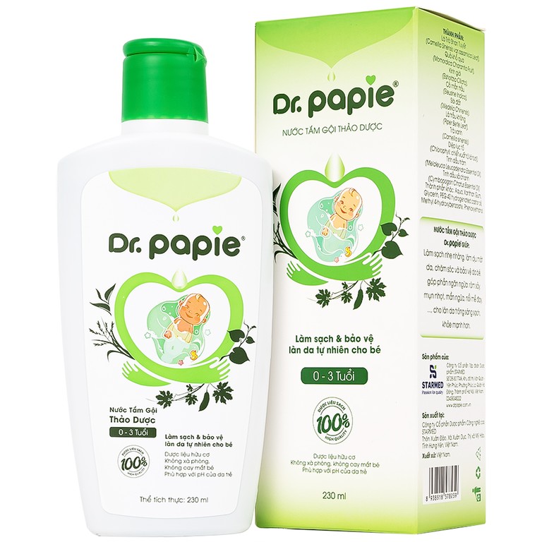 Nước tắm gội thảo dược Dr.Papie Starmed dưỡng tóc mượt mại, da đầu khỏe mạnh (230ml)