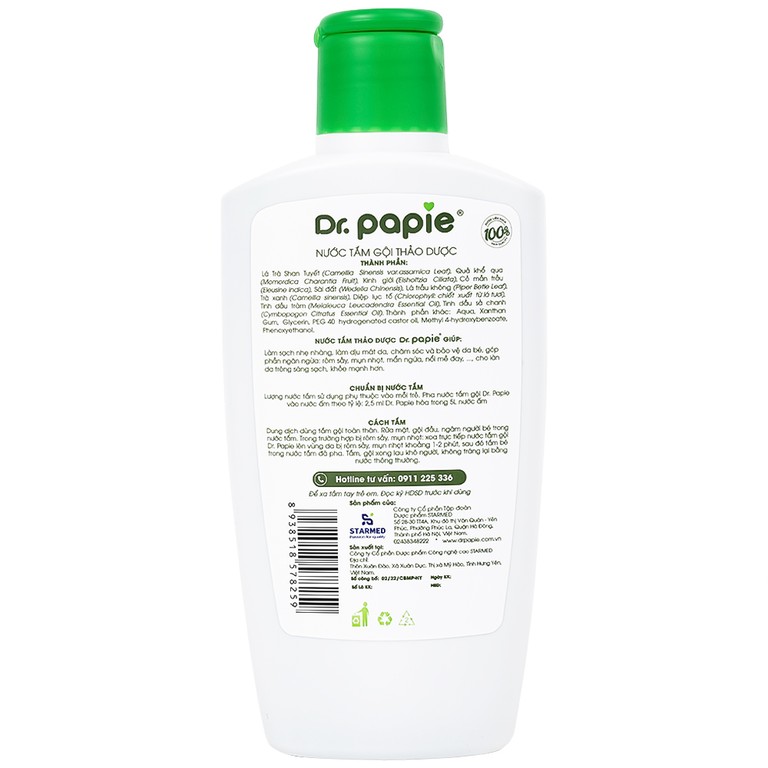 Nước tắm gội thảo dược Dr.Papie Starmed dưỡng tóc mượt mại, da đầu khỏe mạnh (230ml)