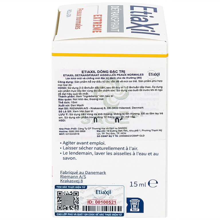 Lăn khử mùi Etiaxil Detranspirant Extreme Peaux Normales giúp khử mùi cơ thể (15ml)