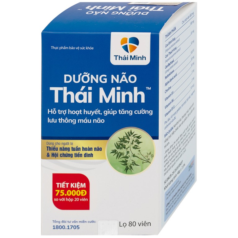 Viên uống Dưỡng Não Thái Minh hỗ trợ hoạt huyết, tăng cường lưu thông máu não (80 viên)