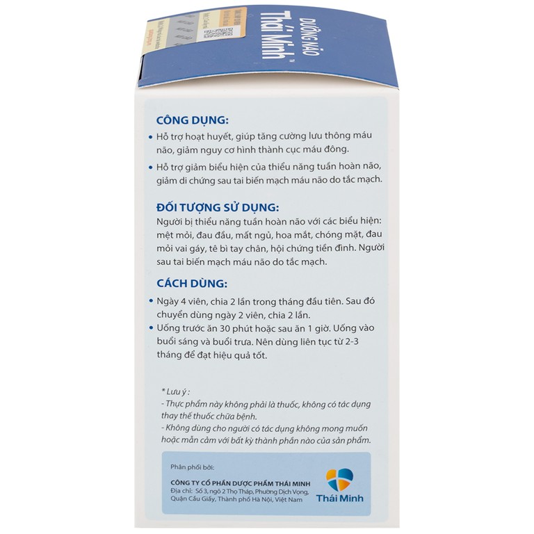 Viên uống Dưỡng Não Thái Minh hỗ trợ hoạt huyết, tăng cường lưu thông máu não (80 viên)