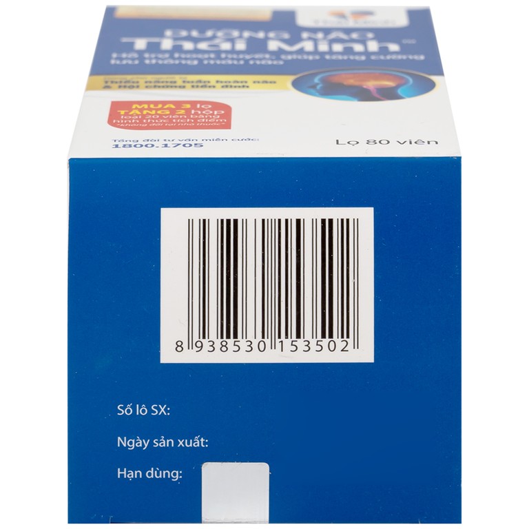 Viên uống Dưỡng Não Thái Minh hỗ trợ hoạt huyết, tăng cường lưu thông máu não (80 viên)