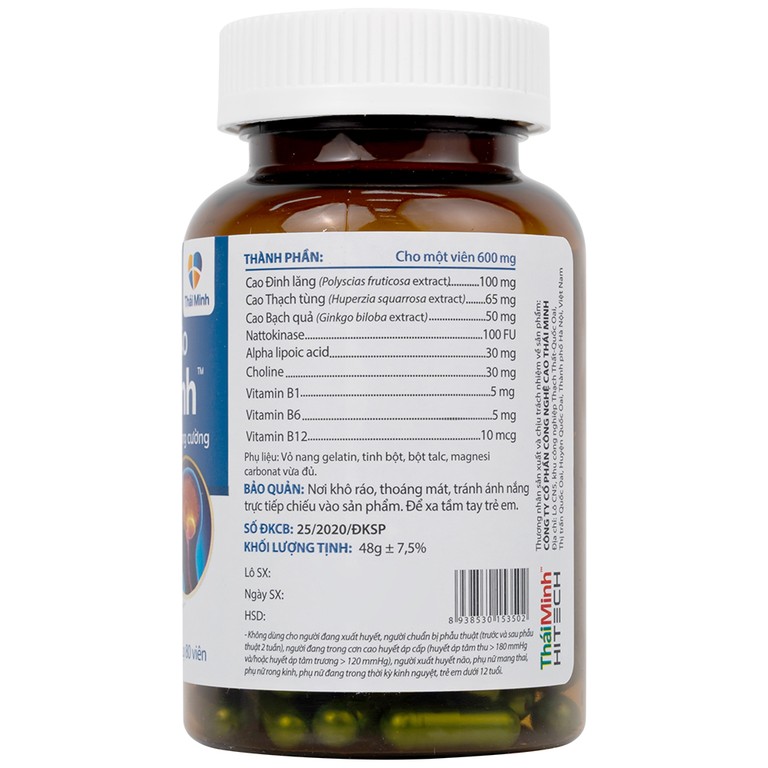 Viên uống Dưỡng Não Thái Minh hỗ trợ hoạt huyết, tăng cường lưu thông máu não (80 viên)