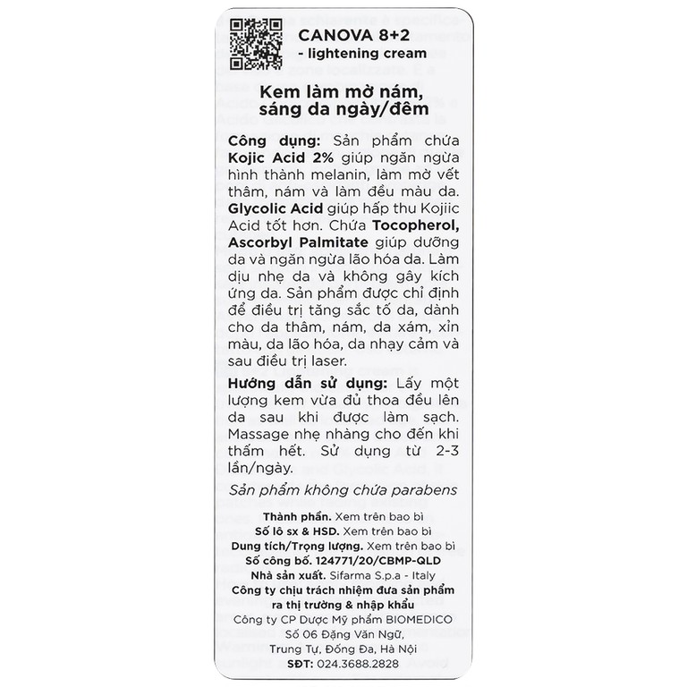 Kem mờ nám Canova 8+2 Sifarma hỗ trợ cải thiện tăng sắc tố da (50ml)