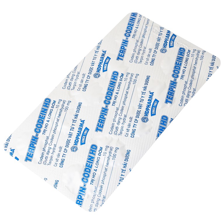Thuốc Terpin-codein HD Hdpharma điều trị triệu chứng ho khan hoặc kích ứng (5 vỉ x 10 viên)