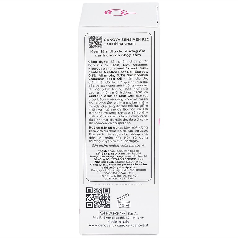 Kem bôi Canova Sensiven P22 Soothing Cream Sifarma làm dịu da, dưỡng ẩm cho da nhạy cảm (50ml)