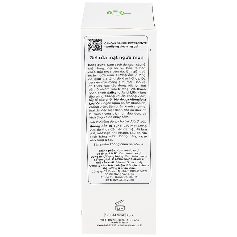 Gel rửa mặt Canova Salipil Detergente Purifying Cleansing Gel Sifarma Gel rửa mặt ngừa mụn (150ml)