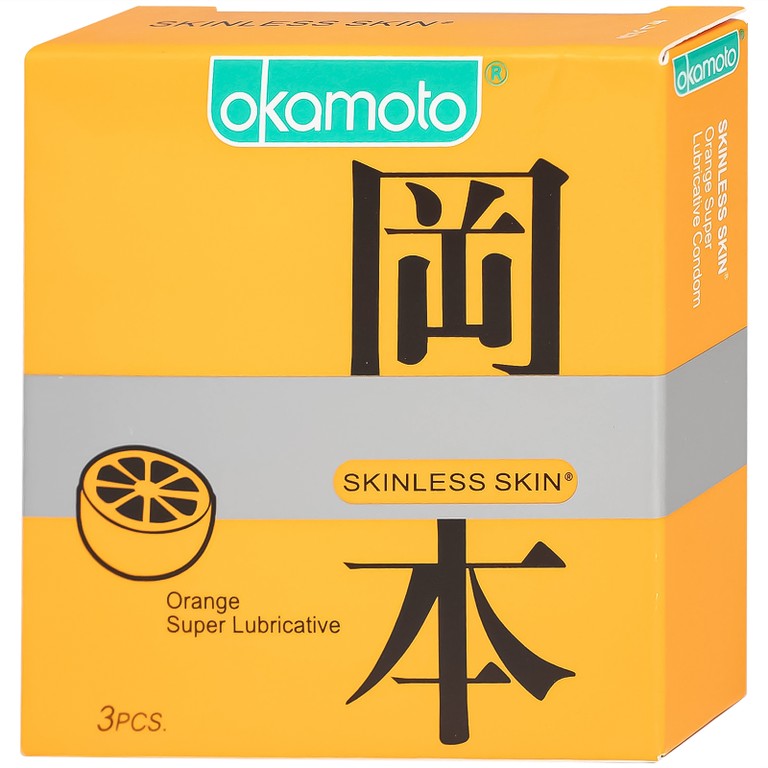 Bao Cao Su Okamoto Skinless Skin Orange siêu bôi trơn hương cam (3 cái)