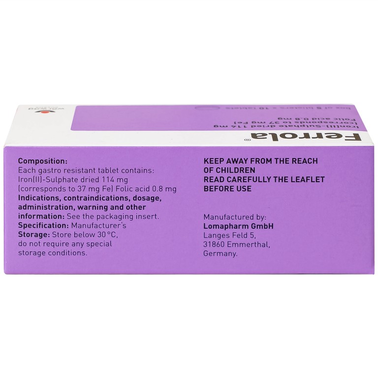 Thuốc Ferrola Worwag điều trị thiếu máu do thiếu sắt (5 vỉ x 10 viên)