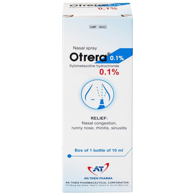 Dung dịch xịt mũi Otrera 0,1% An Thiên giảm nghẹt mũi và sung huyết mũi (10ml)