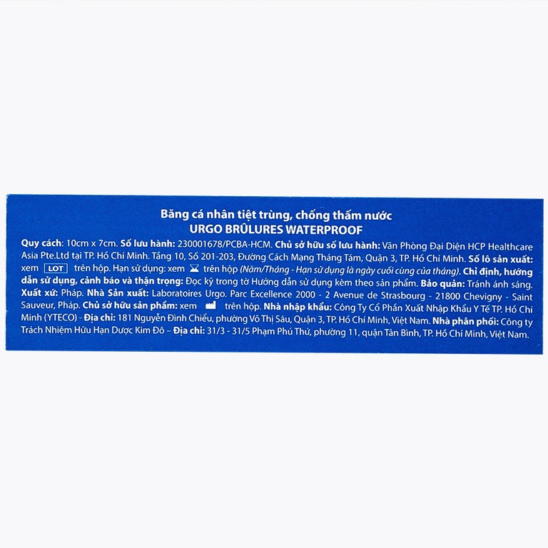 Băng cá nhân tiệt trùng Urgo Brulures Waterproof 10cm x 7cm cho vết thương bỏng, thấm hút dịch tiết cho vết thương (4 miếng)