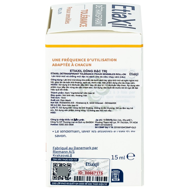 Lăn khử mùi Etiaxil Detranspirant Peaux Sensibles cho da siêu nhạy cảm (15ml)