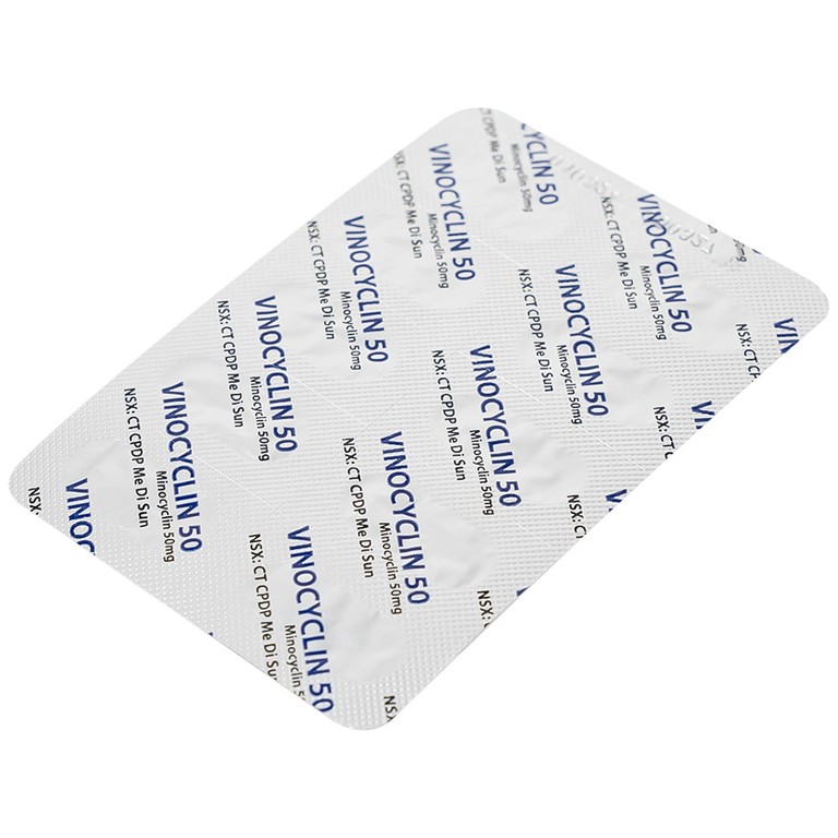 Thuốc Vinocyclin 50 Medisun điều trị mụn trứng cá, nhiễm trùng đường hô hấp (3 vỉ x 10 viên)