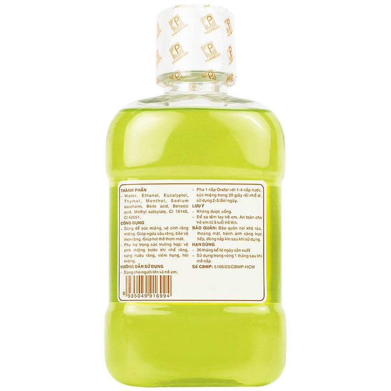 Nước súc miệng kháng khuẩn Pharmedic Orafar vệ sinh răng miệng, ngừa sâu răng (250ml)
