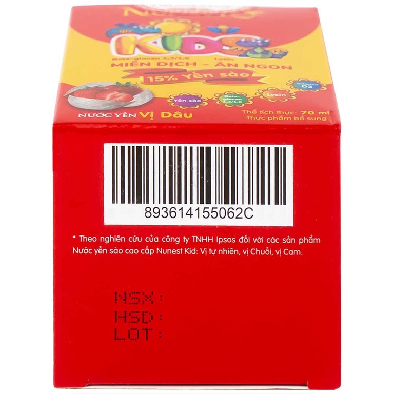 Nước Yến Sào Cao Cấp Cho Trẻ Em Nunest Kid Vị Dâu Lốc 3+1 (70ml)