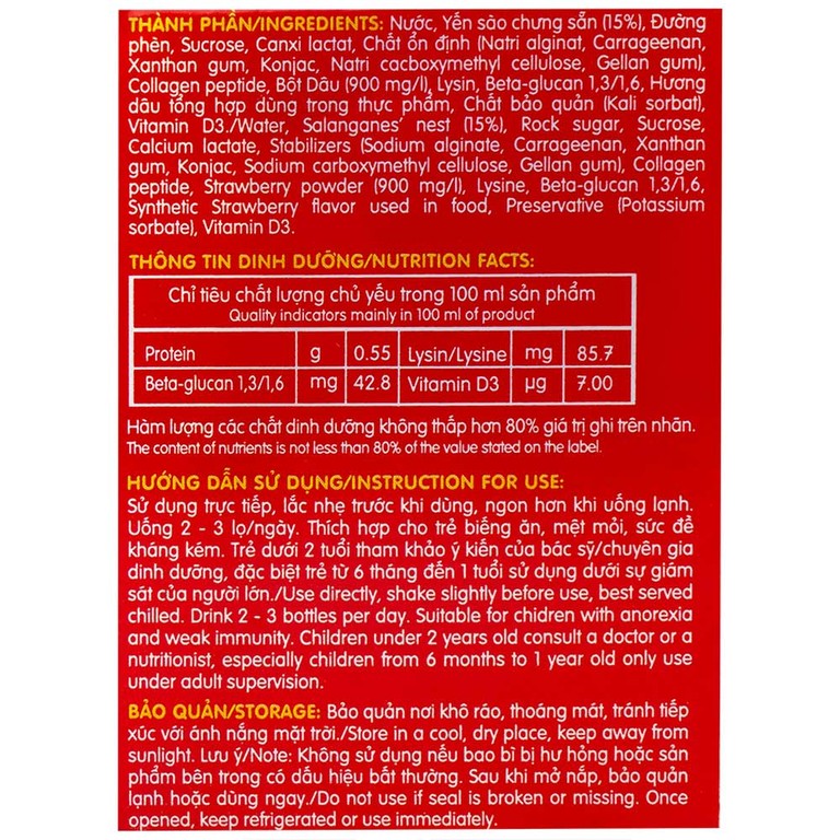 Nước Yến Sào Cao Cấp Cho Trẻ Em Nunest Kid Vị Dâu Lốc 3+1 (70ml)