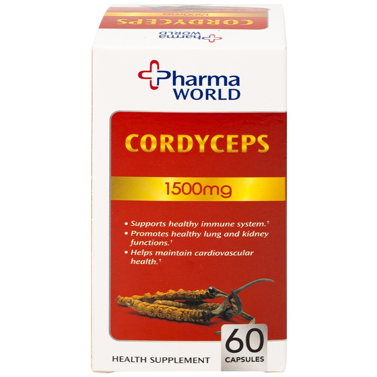 Viên uống Đông Trùng Hạ Thảo Pharma World Cordyceps 1500mg hỗ trợ tốt cho phổi và thận (60 viên)