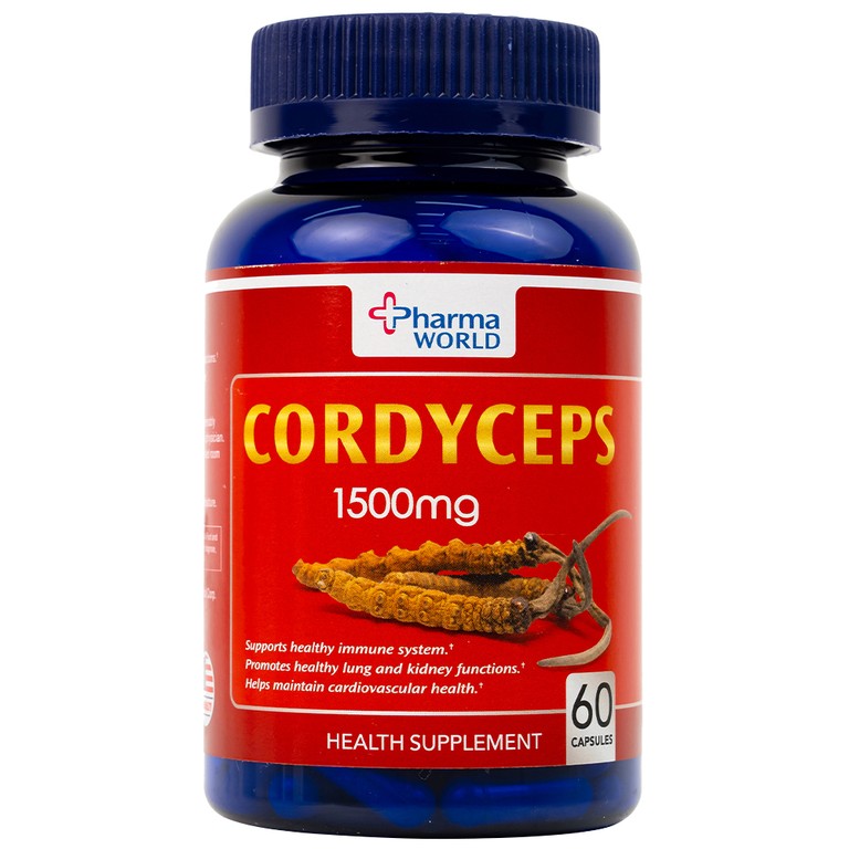 Viên uống Đông Trùng Hạ Thảo Pharma World Cordyceps 1500mg hỗ trợ tốt cho phổi và thận (60 viên)