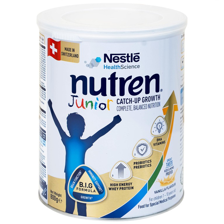 Sữa bột Nutren Junior 800g Nestlé bổ sung hoặc thay thế bữa ăn hàng ngày cho trẻ suy dinh dưỡng 