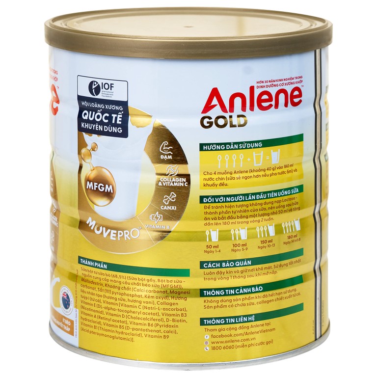 Sữa Anlene Gold 5X hương vani tăng cường sức khỏe cơ-xương-khớp dành cho người trên 40 tuổi (800g)