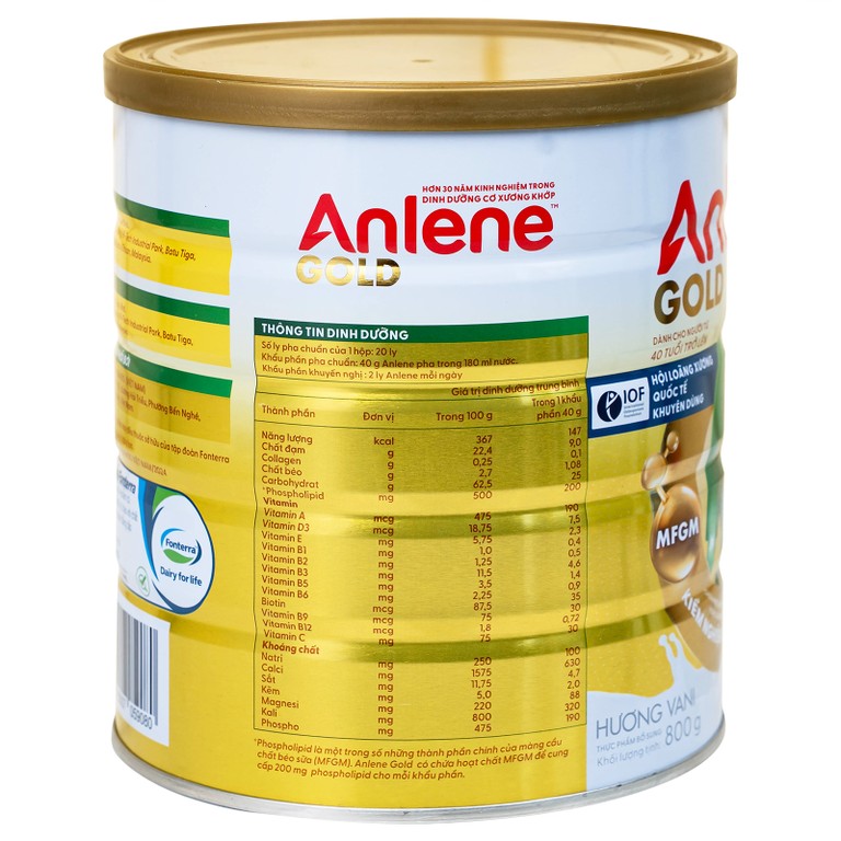 Sữa Anlene Gold 5X hương vani tăng cường sức khỏe cơ-xương-khớp dành cho người trên 40 tuổi (800g)