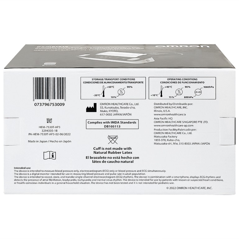 Máy đo huyết áp tự động và điện tâm đồ ECG Omron HEM-7530T cảnh báo rối loạn nhịp tim, đột quỵ