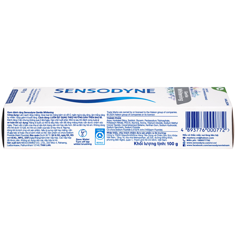 Kem đánh răng Sensodyne Gentle Whitening làm trắng răng tự nhiên, bảo vệ răng ê buốt mỗi ngày (100g)