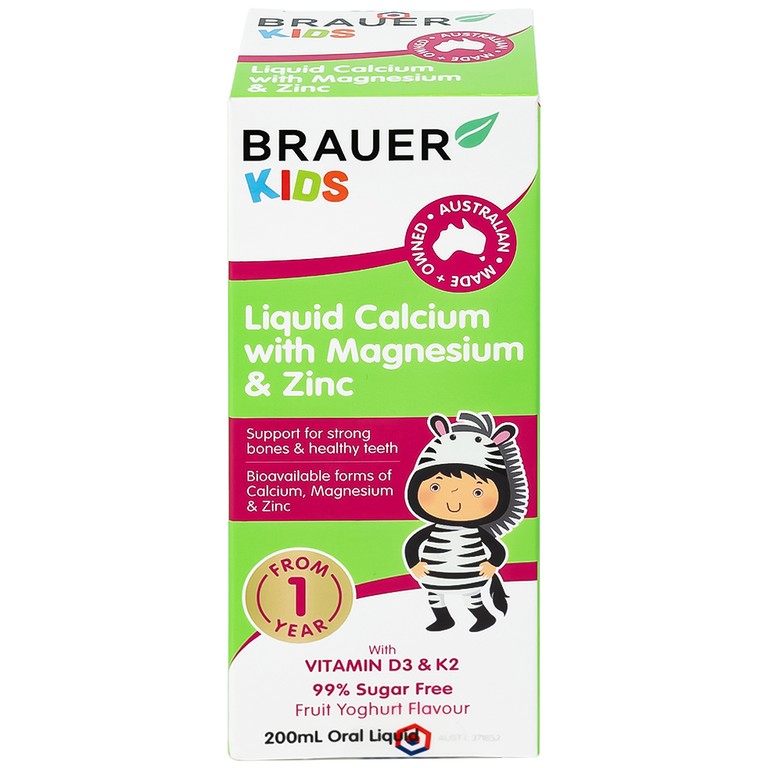 Siro Brauer Kids Liquid Calcium with Magnesium And Zinc hỗ trợ xương, răng phát triển chắc khỏe cho bé (200ml)