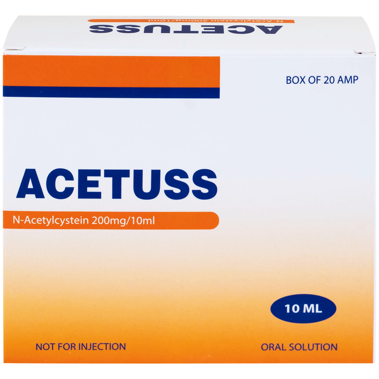 Dung dịch uống Acetuss Hà Nam tiêu nhầy trong bệnh viêm phế quản, bệnh nhầy nhớt (20 ống)