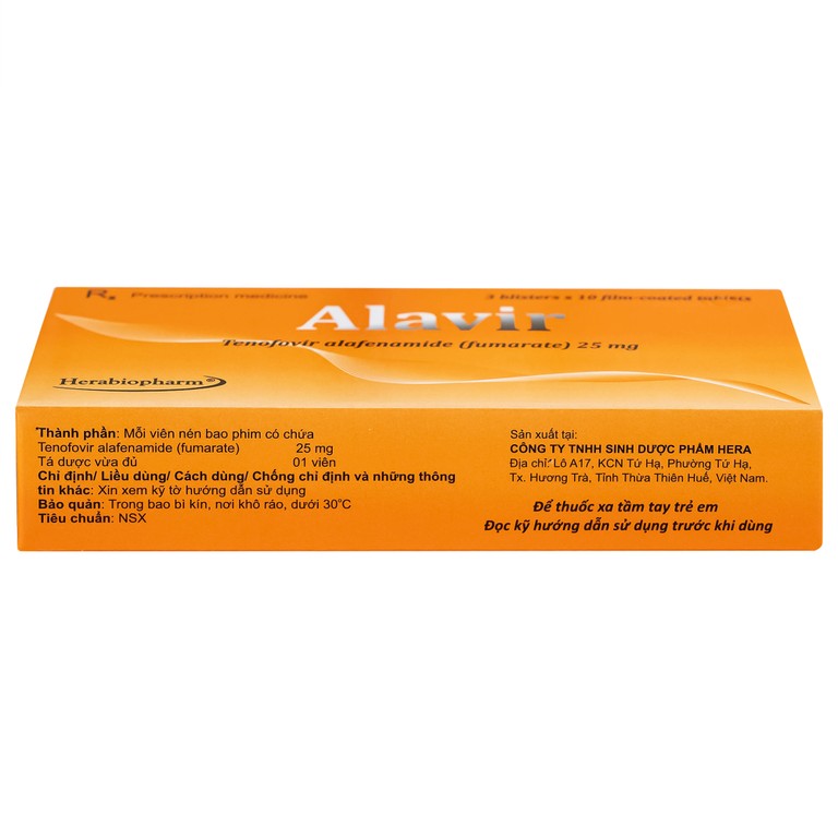 Thuốc Alavir Tenofovir alafenamide (Fumarate) 25mg Herabiopharm điều trị bệnh viêm gan B mạn tính (30 vỉ x 10 viên)