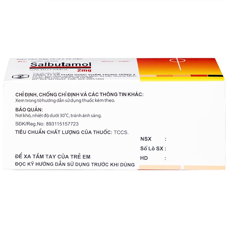 Thuốc Salbutamol 2mg Dopharma giúp giảm co thắt phế quản trong hen, viêm phế quản mãn tính (10 vỉ x 10 viên)