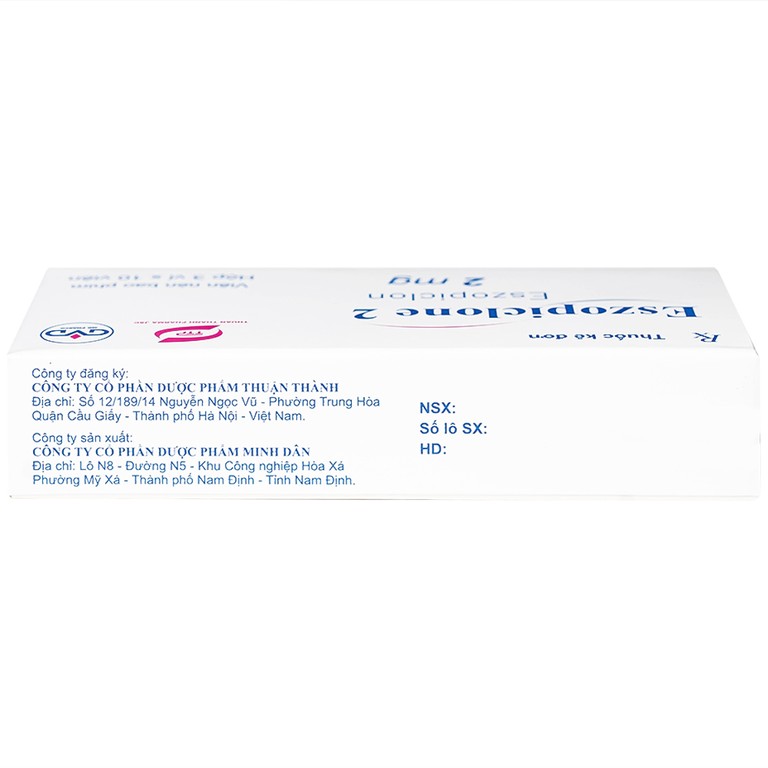 Thuốc Eszopiclone 2mg Minh Dân điều trị chứng mất ngủ (3 vỉ x 10 viên)