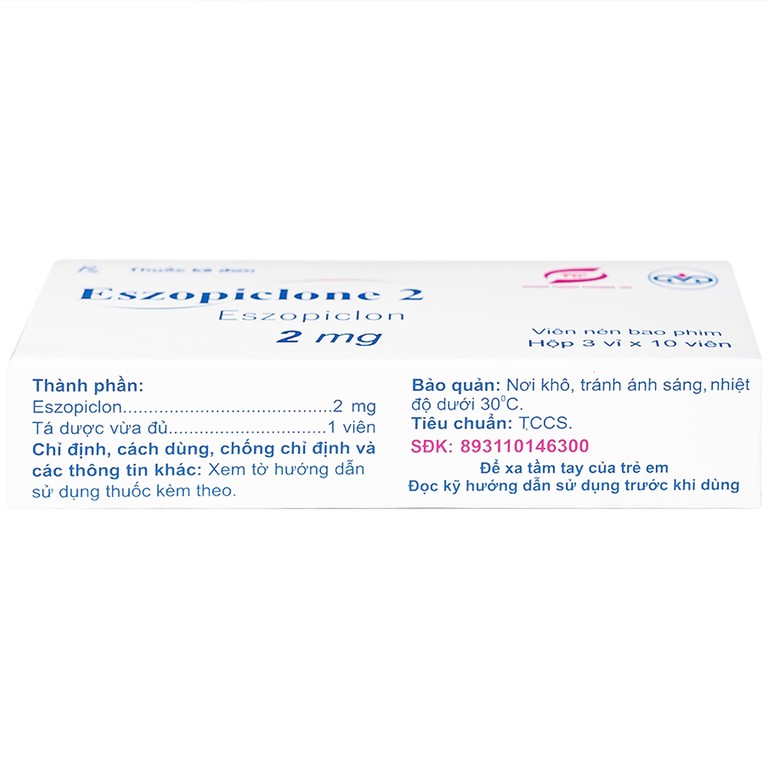 Thuốc Eszopiclone 2mg Minh Dân điều trị chứng mất ngủ (3 vỉ x 10 viên)