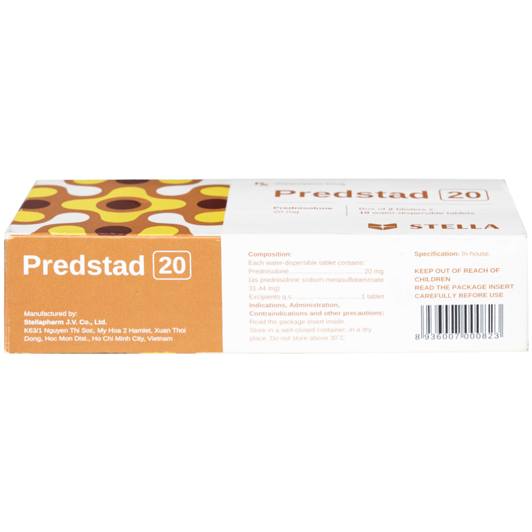 Thuốc Predstad 20mg Stella điều trị hoặc ức chế các rối loạn do viêm và dị ứng (2 vỉ x 10 viên) 