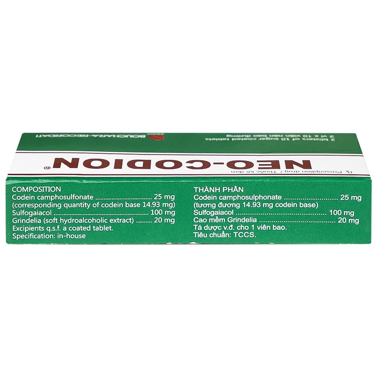 Viên nén Neo-Codion Bouchara điều trị triệu chứng ho khan (2 vỉ x 10 viên)