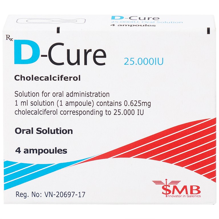 Dung dịch D-Cure 25000IU SMB phòng và điều trị thiếu vitamin D (1 vỉ x 4 ống)
