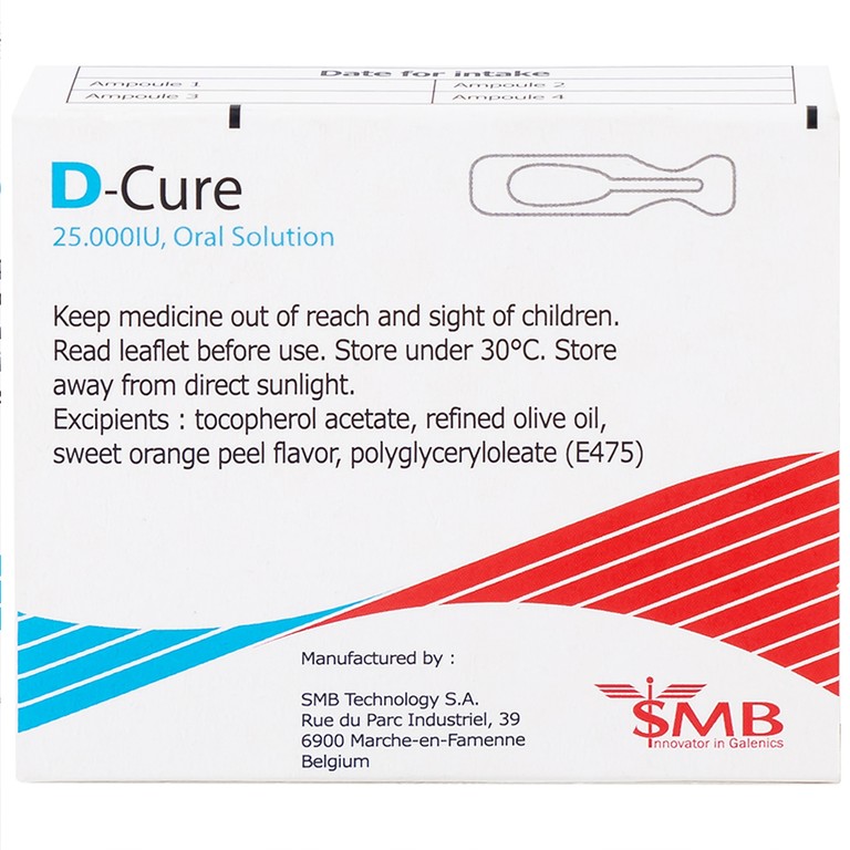 Dung dịch D-Cure 25000IU SMB phòng và điều trị thiếu vitamin D (1 vỉ x 4 ống)