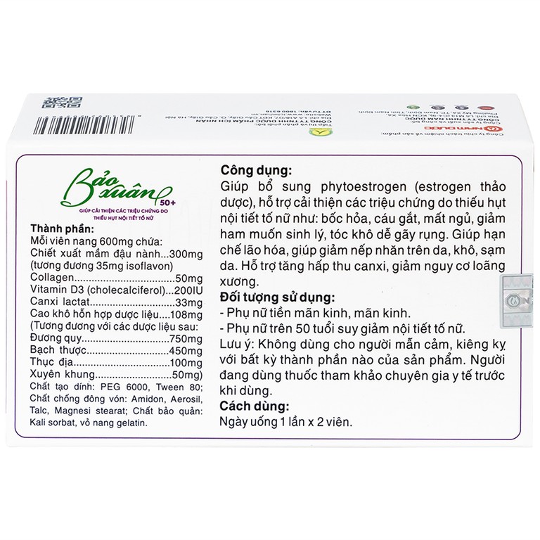 Viên uống Bảo Xuân Tuổi 50+ Nam Dược bổ sung và hỗ trợ cân bằng nội tiết tố nữ Estrogen (3 vỉ x 10 viên)