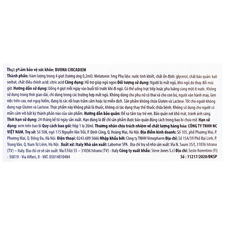 Thực phẩm bảo vệ sức khỏe Buona Circadiem hỗ trợ giúp ngủ ngon (20ml)