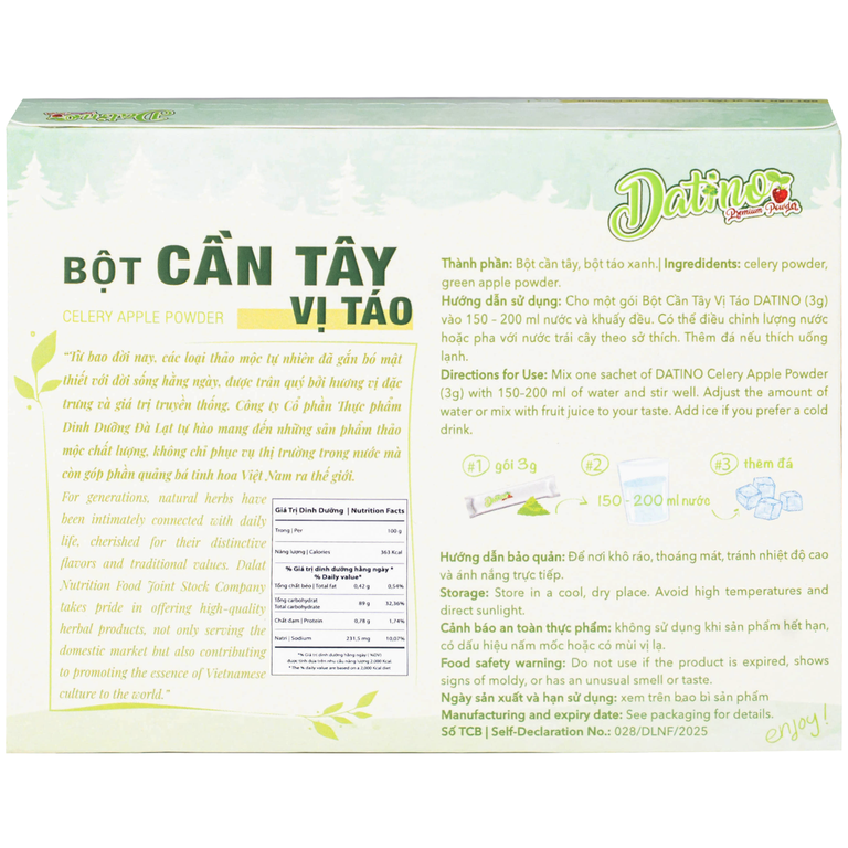 Bột Cần Tây vị táo Datino (3g x 15 gói)