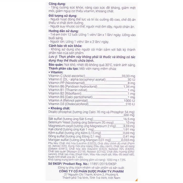 Viên uống Phariton TVPharma hỗ trỡ tăng cường sức khỏe, nâng cao sức đề kháng (12 vỉ x 5 viên)