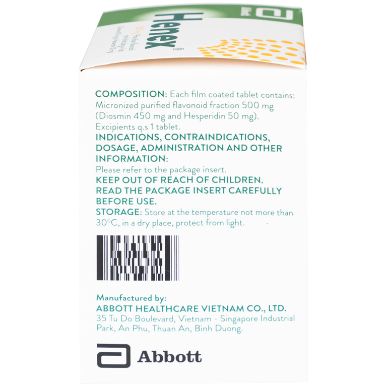 Thuốc Henex 500mg Abbott điều trị suy tĩnh mạch - mạch bạch huyết, cơn trĩ cấp (10 vỉ x 10 viên)